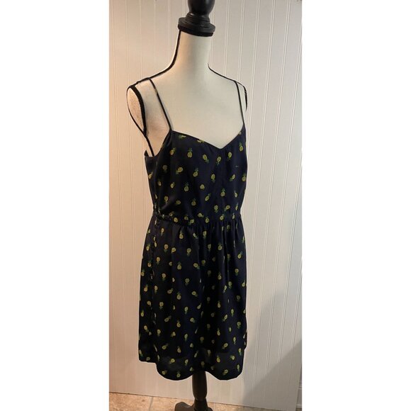 J.Crew Womens Pineapple Print Navy Dress Adjustable Straps Size 10 - Picture 4 of 16